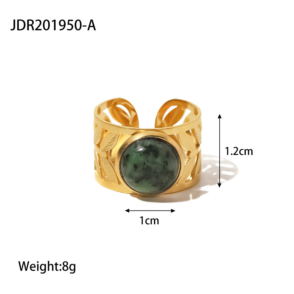 5pcs Vintage Stainless Steel Ring 18K Gold Plated Ring Set With Malachite Jewelry Accessories