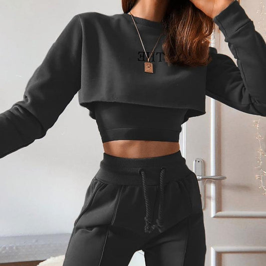 Women's Autumn And Winter New Casual Pants Short Strap Three-Piece Hoodie Silk Screen Letter Suit