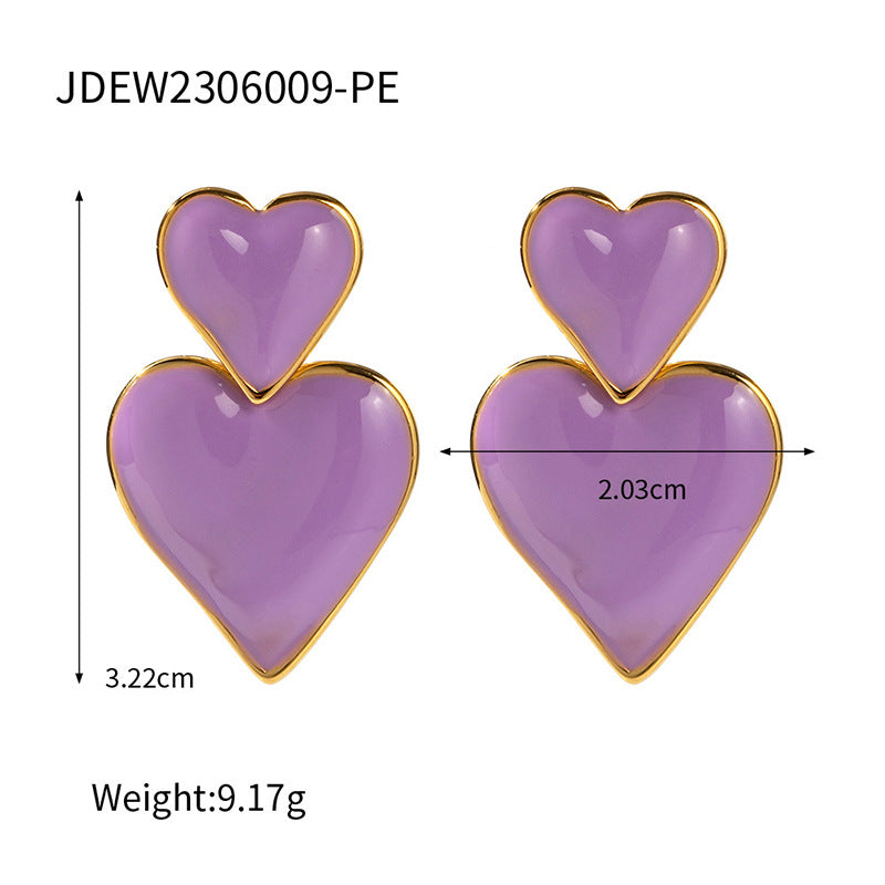 5pcs Jewelry 18K Gold Plated Heart Drop Oil Pendant Earrings Simple Design Sense Of Temperament Fashion