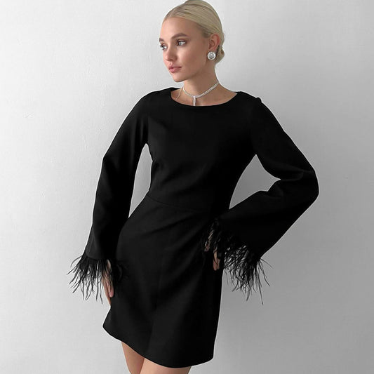 Round Neck Dress Round Neck Fashion Street Straight Skirt New Autumn And Winter Women's Wear