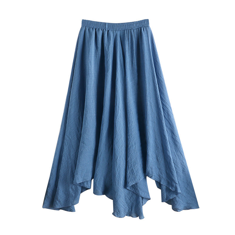 Women Spring And Summer New Medium Long Solid Color Everything Elastic Waist Irregular Pleated Large Swing Fishtail Skirt