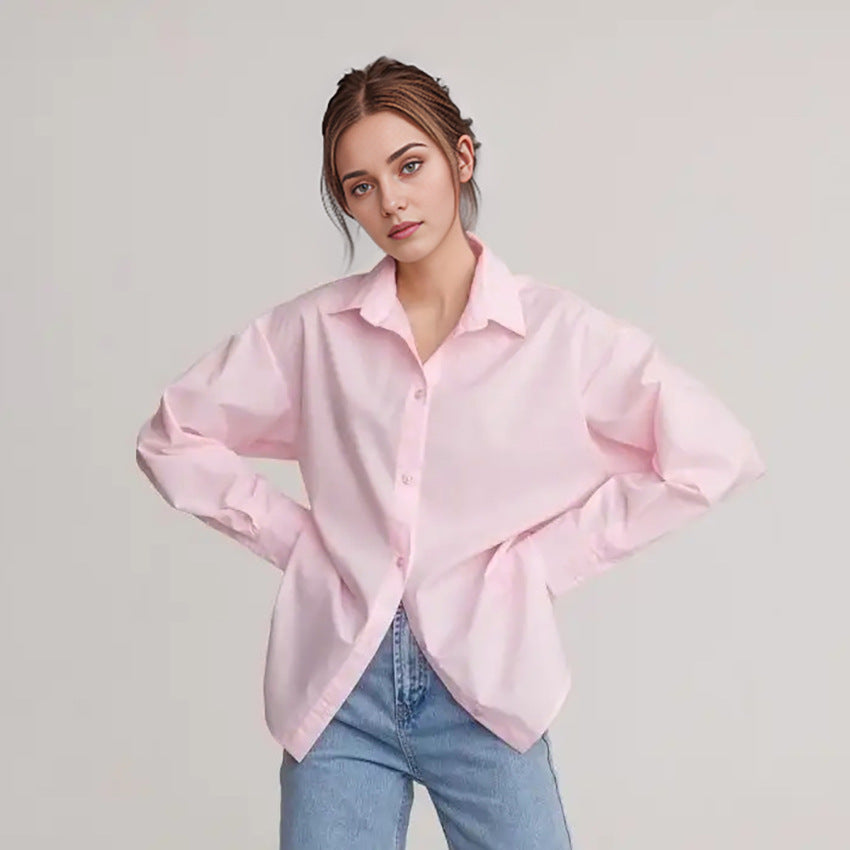 Spring Fashion Wildberries Loose Simple Commuter Lapel Long Sleeve Solid Color Shirt Simple Women's Wear