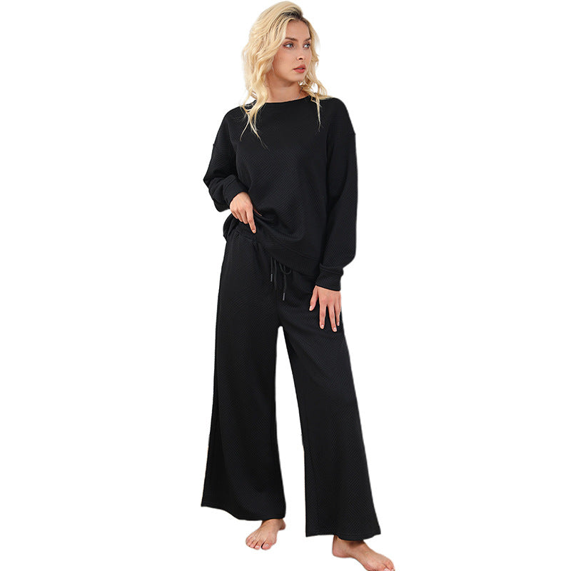 Loose Simple Solid Color Leisure Suit For Women New Texture Pull Rope Sportswear Women