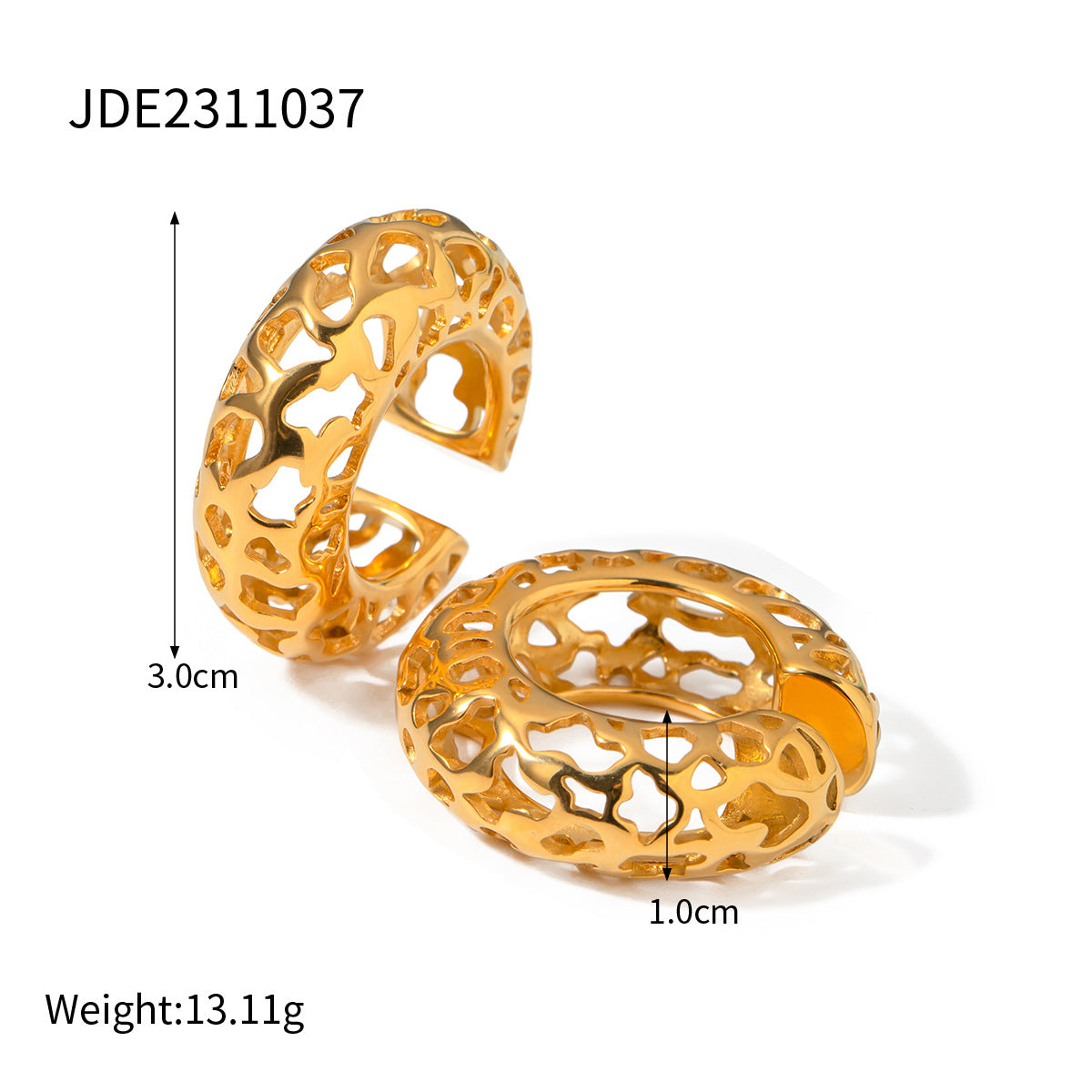 5pcs New 18K Gold Stainless Steel Hollow C-Shaped Earclip Earrings Stainless Steel Jewelry Fashion Personality Ladies