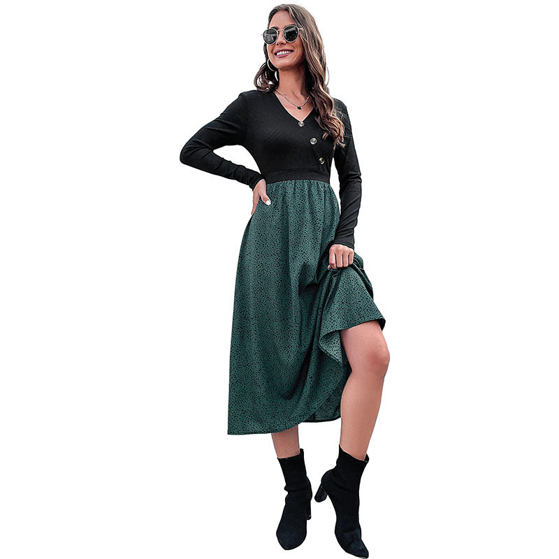 New Autumn And Winter Women's New Long-Sleeved Color Patchwork Dresses