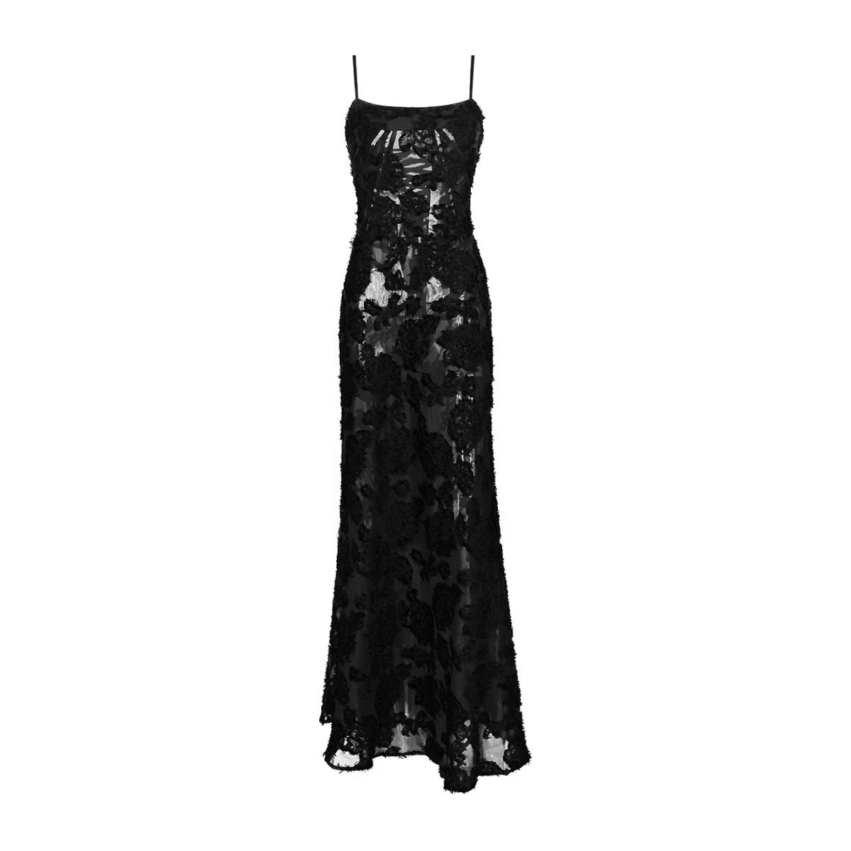 Women's New Sexy Dress Black Fluoroscopy Slip Dress Sexy Halter Dress Long Dress Evening Dress