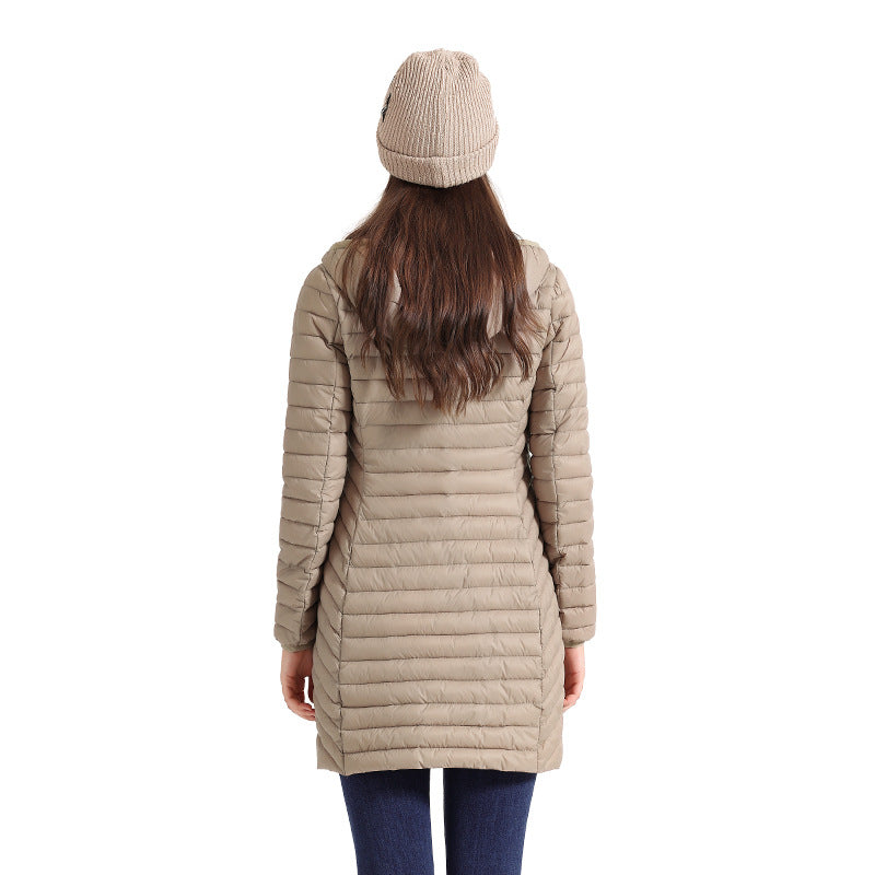 Women's Fall/Winter Lightweight Mid-Length Slim-Fit Cotton-Padded Jacket Removable Hooded Casual Commuter Coat