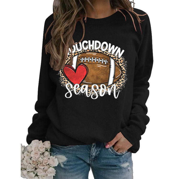 Simple Pullover Round Neck Top T-Shirt Touchdown Printed Loose Hoodie