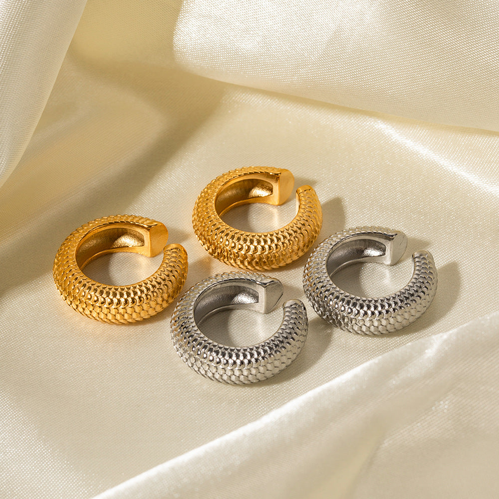 5pcs 18K Real Gold Stainless Steel Thick Cylindrical Fish Scale Shaped C-Shaped Ear Clip Does Not Fade Jewelry