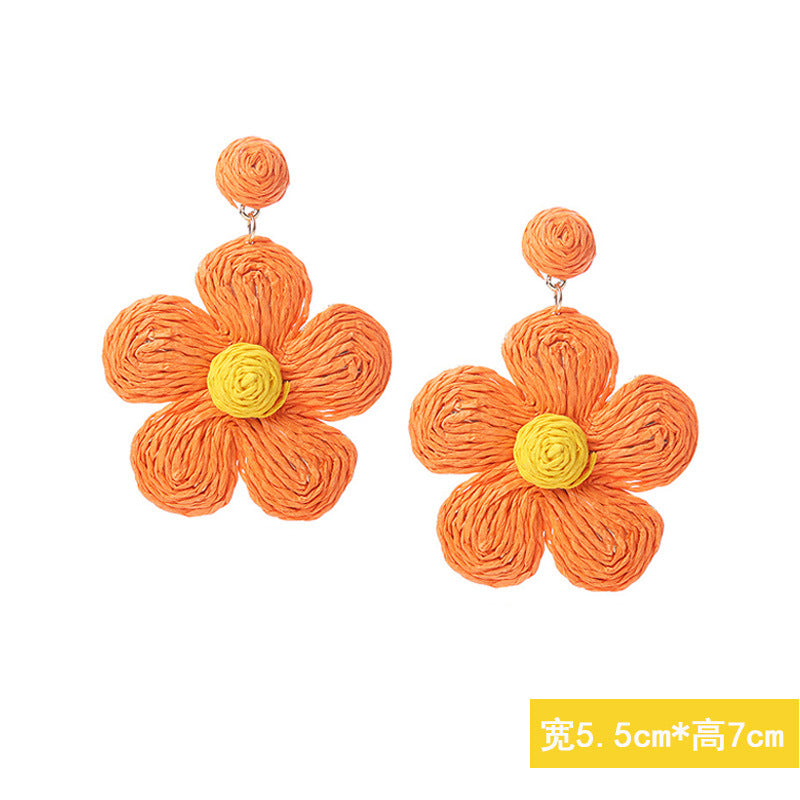 5 pairs Holiday Rattan Earrings For Women Spring And Summer Raffia Woven Earrings Temperament Earrings