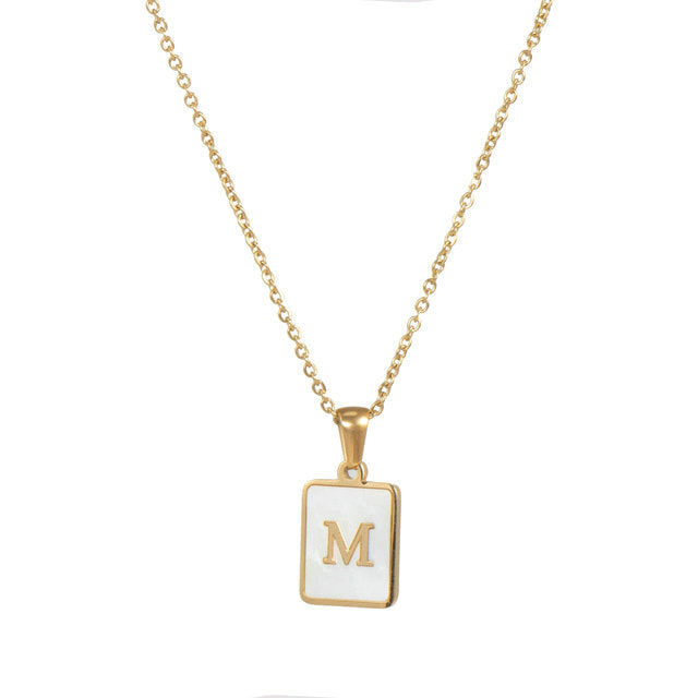 5pcs 18K Gold Stainless Steel Letter A-Z Necklace Ornament White Shell Letter Pendant Necklace For Women