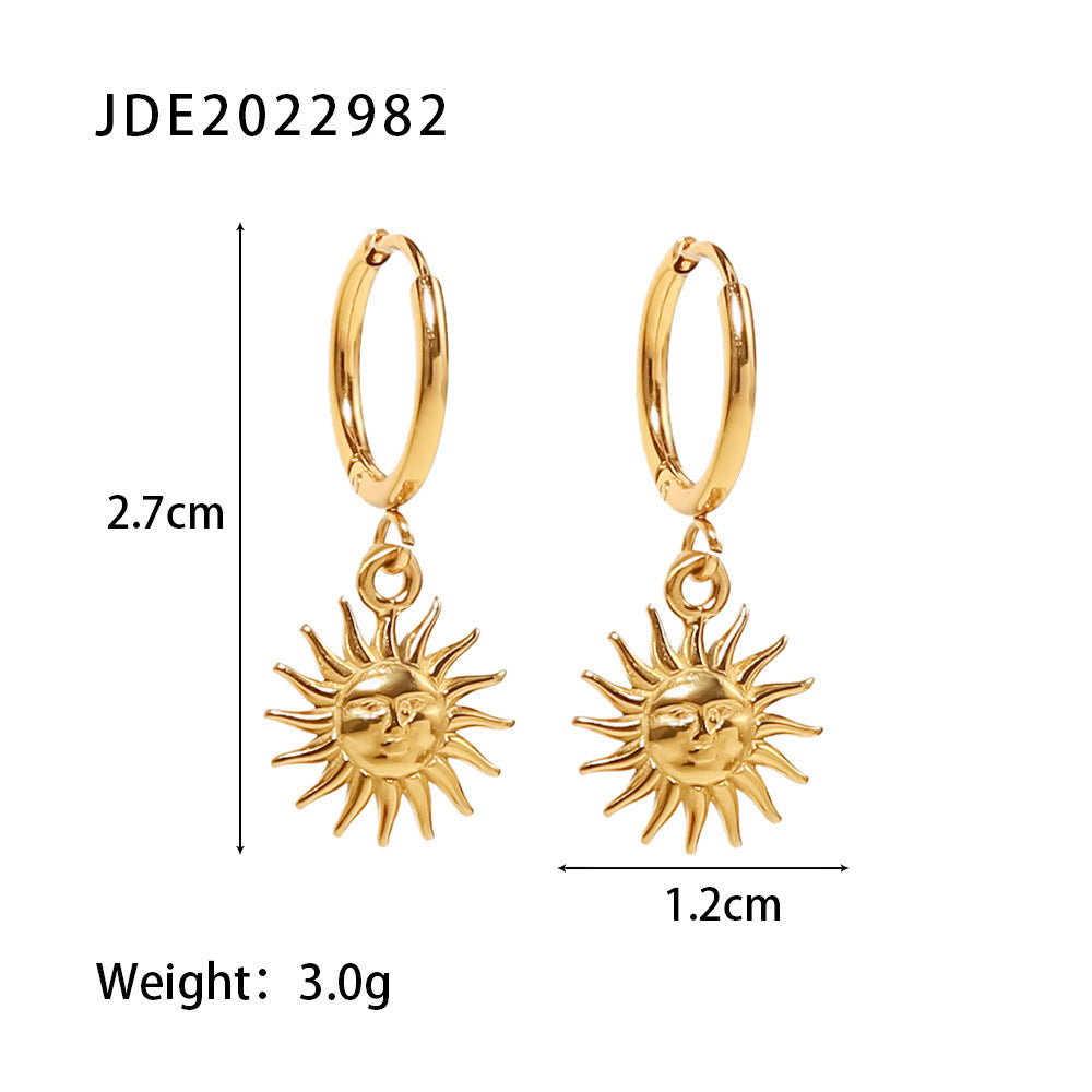 5pcs Titanium Steel Pendant Earrings 18K Gold Retro Sun Pendant Earrings Jewelry Women