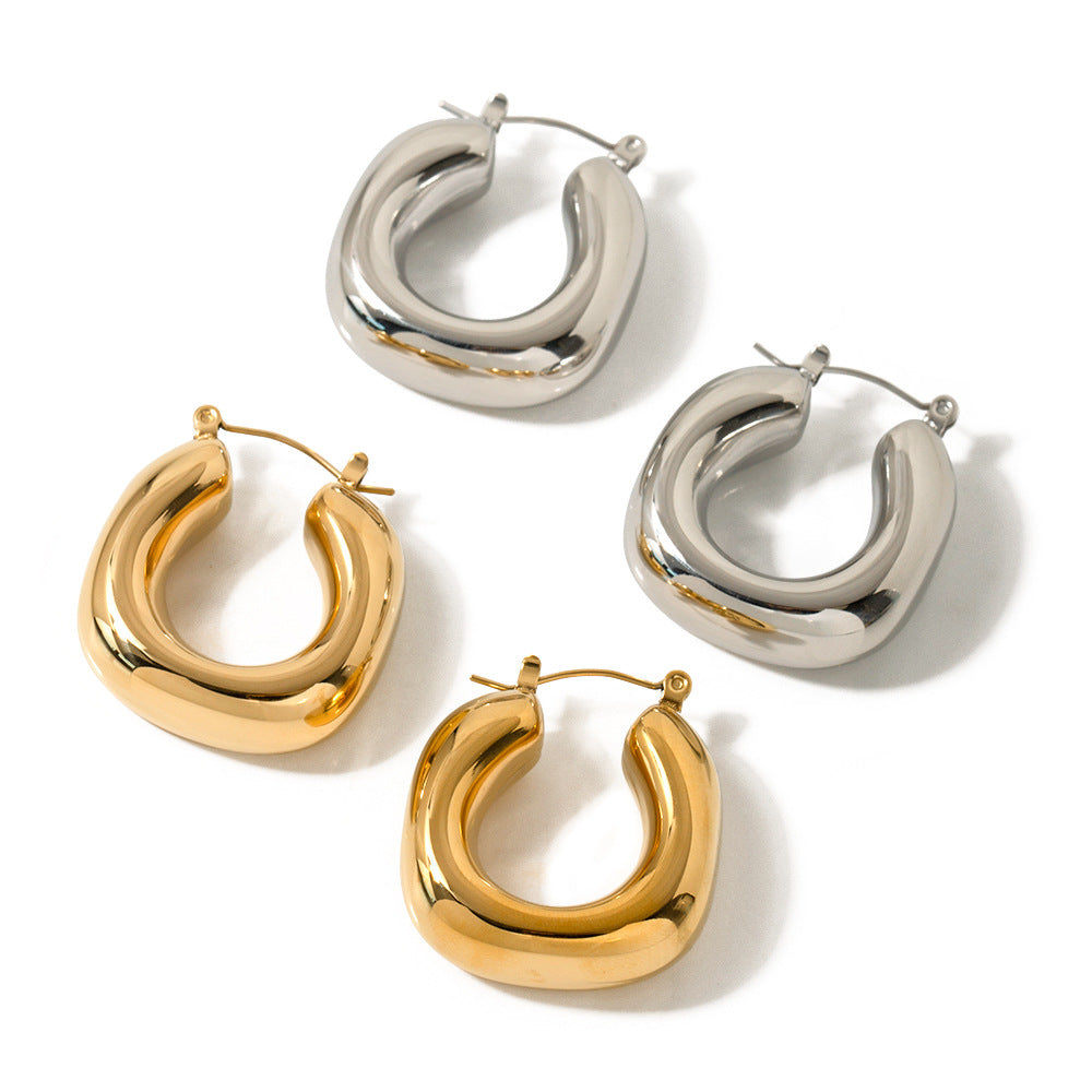 5pcs Fashion Vintage Double Twist Oval Earrings Style 16K Gold Stainless Steel U Buckle Earrings For Women