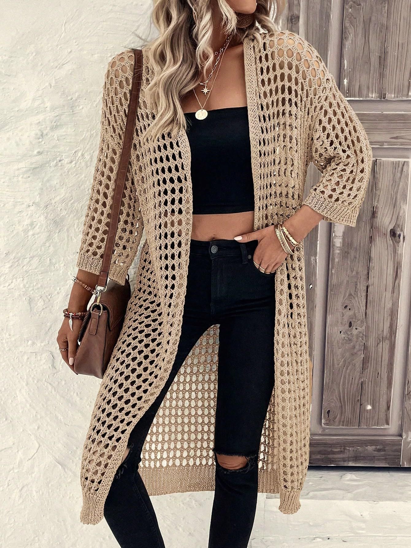 Overseas Sweater Coat Summer New Hollowed-Out Knitted Long Cardigan