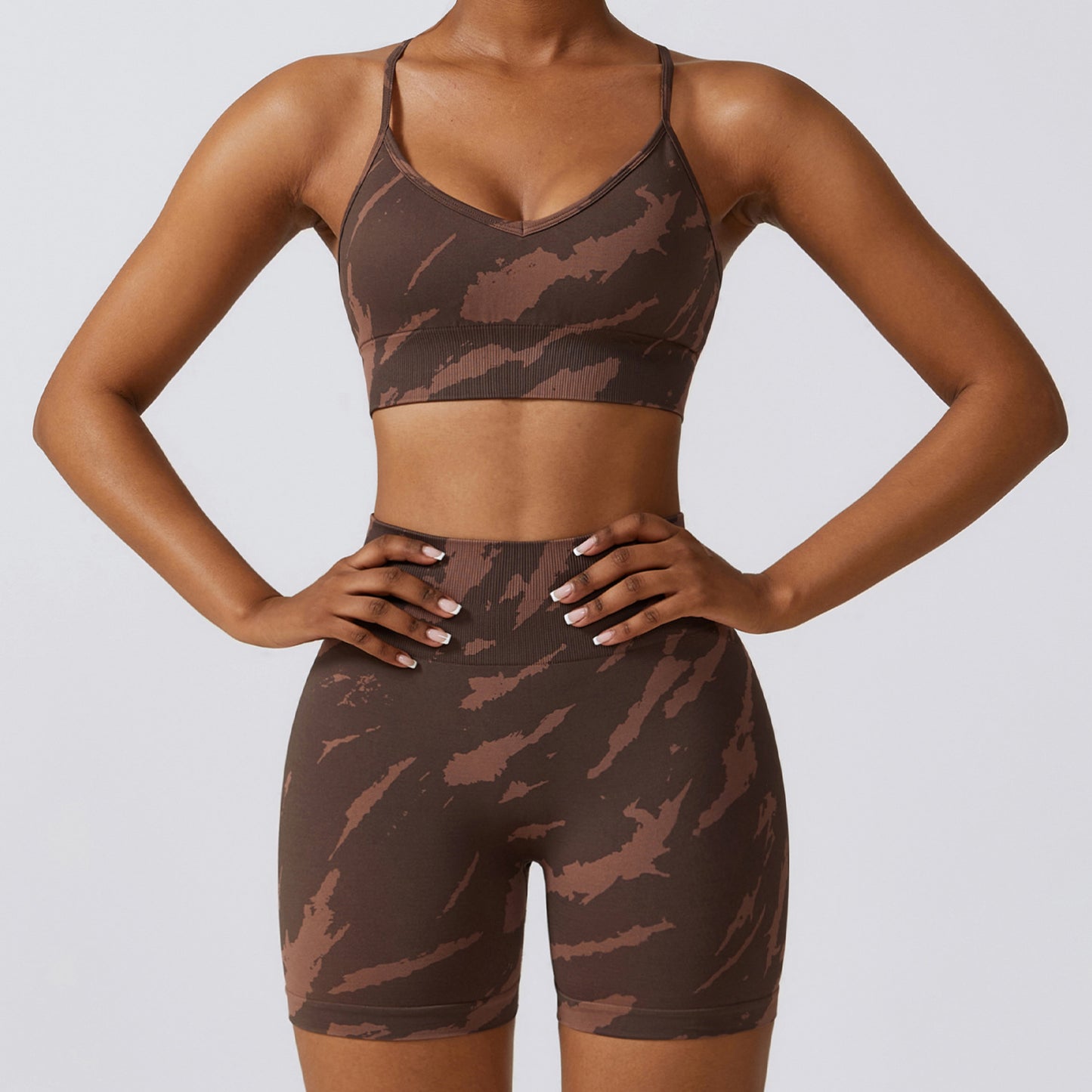 Camouflage Print Seamless Yoga Suit Quick Dry High Waist Running Fitness Tight Sports Suit