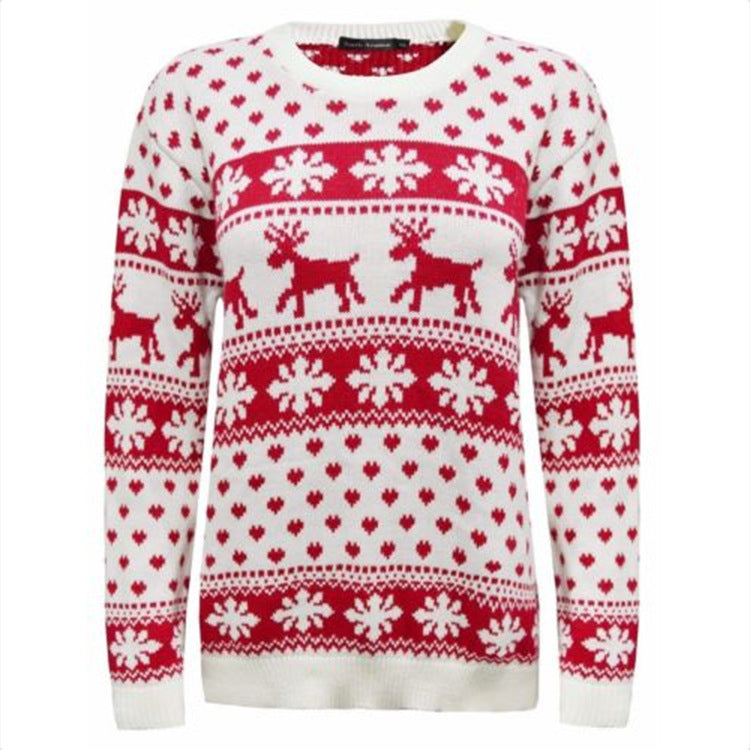 Autumn Winter Fast Sell Sweater Women Christmas Red Round Neck Deer Snowflake Pullover Sweater