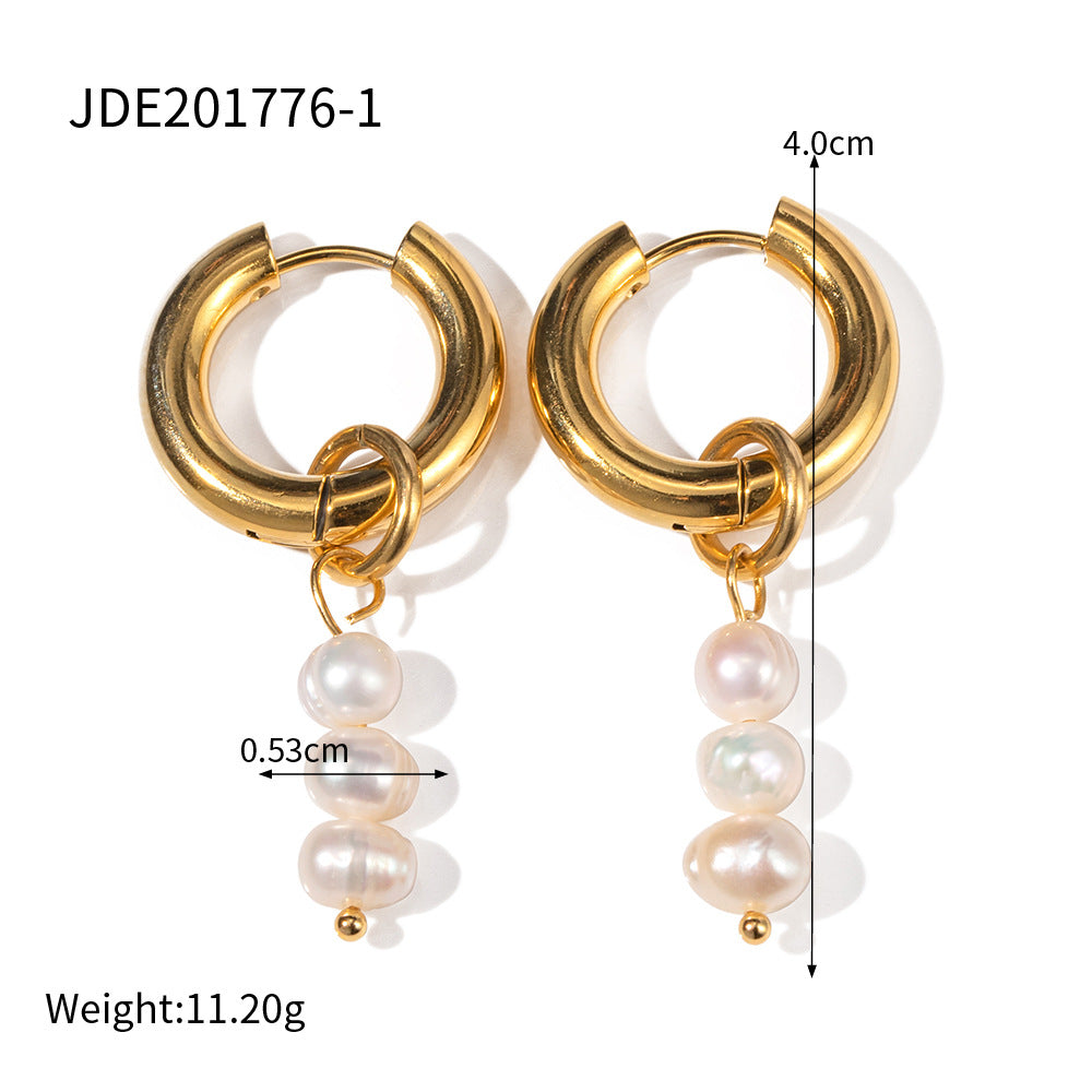 5pcs Earrings 18K Gold Plated Asymmetrical Natural Light Pearl Pendant Earrings Jewelry