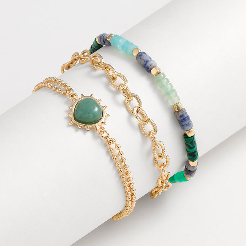 New Temperament Love Peach Semi-Precious Stone Three Rows Of Overlapping Wear Bracelet Fashion Collar