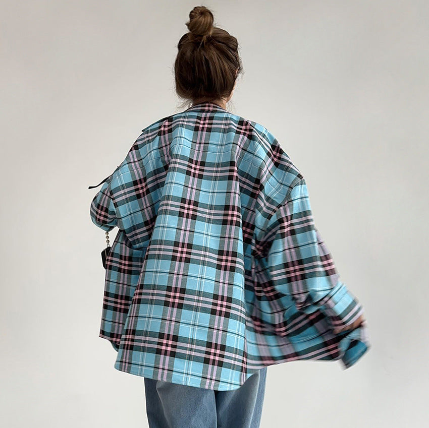 Girls Sense Plaid Shirt Autumn And Winter New Casual Loose Design Sense Plaid Shirt Women