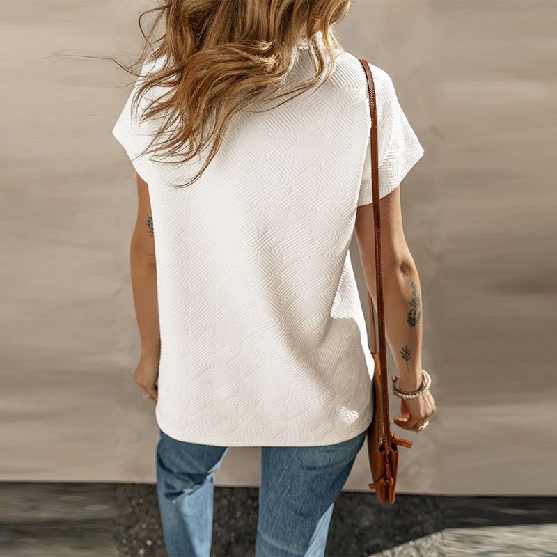 Summer New Solid Color V-Neck Short-Sleeved T-Shirt Women Fashion Personality Under The Spread Fork Jumper Woman