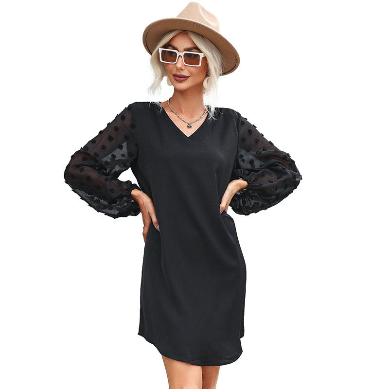 Fashion Women's Black Long-Sleeved Loose Dress Autumn Hepburn Style