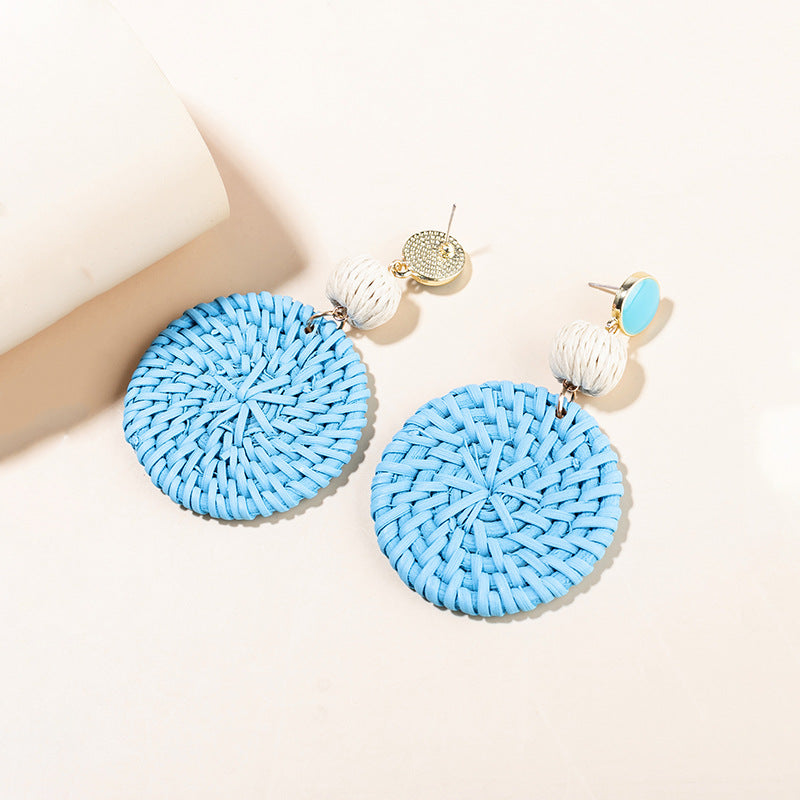 5 pairs Holiday Rattan Earrings For Women Spring And Summer Raffia Woven Earrings Temperament Earrings