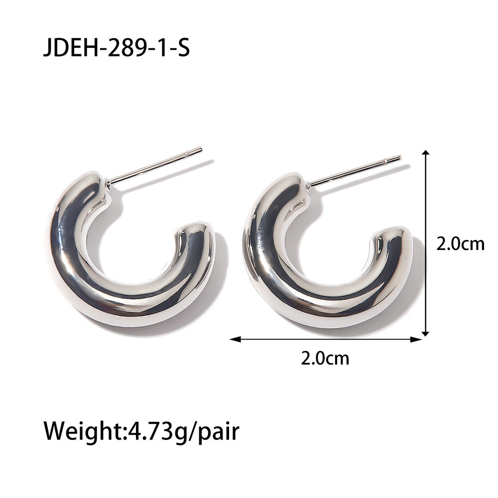 5pcs Steel Color Stainless Steel Smooth Hollow Earrings Blogger With Fashion All Round Hoop Earrings Girl