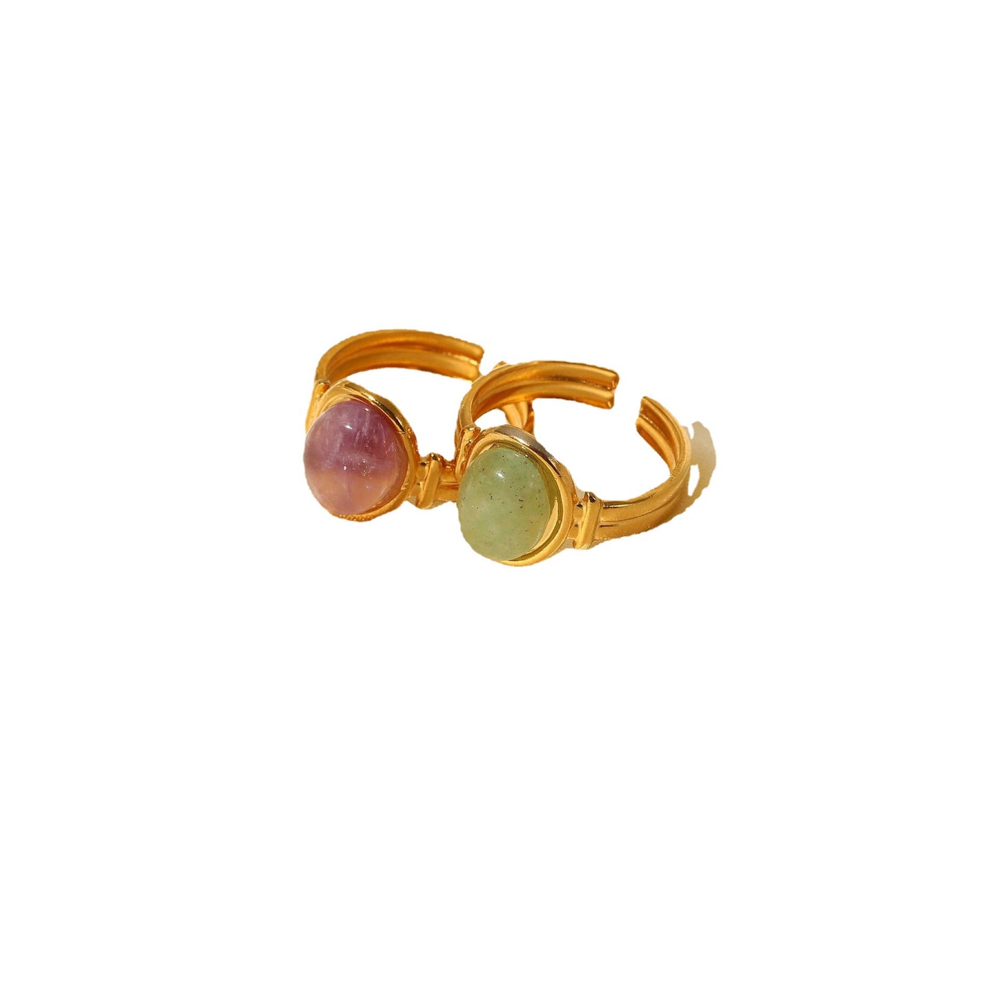 5pcs Stainless Steel 18K Gold Oval Green/Purple Semi-Precious Stone Open Ring Fashion Jewelry Ring Jewelry Women