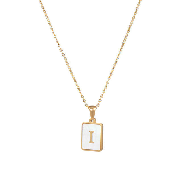 5pcs 18K Gold Stainless Steel Letter A-Z Necklace Ornament White Shell Letter Pendant Necklace For Women