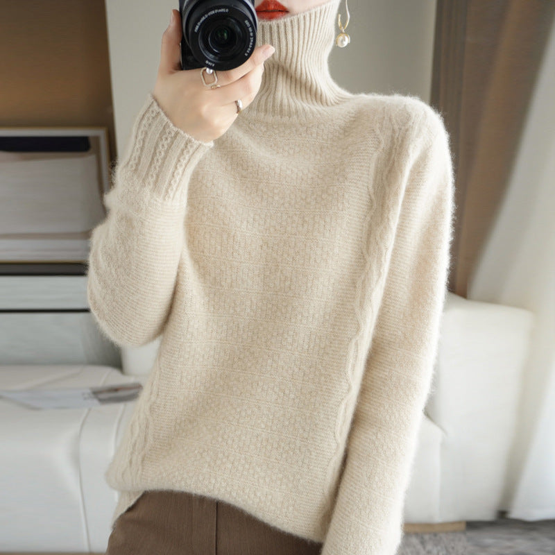 Autumn And Winter Turtleneck 100 Woolen Sweater Autumn And Winter New Thick Turtleneck Loose Solid Color Pullover Base Sweater