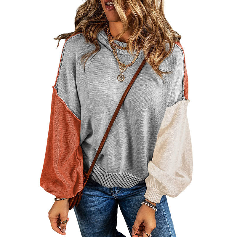 Autumn New Pullover Long Sleeve Top Female Personality Color Matching Warm Sweater Woman