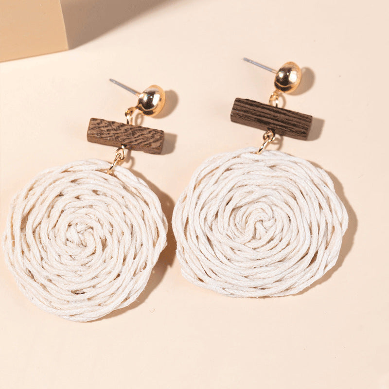 5 pairs Holiday Rattan Earrings For Women Spring And Summer Raffia Woven Earrings Temperament Earrings