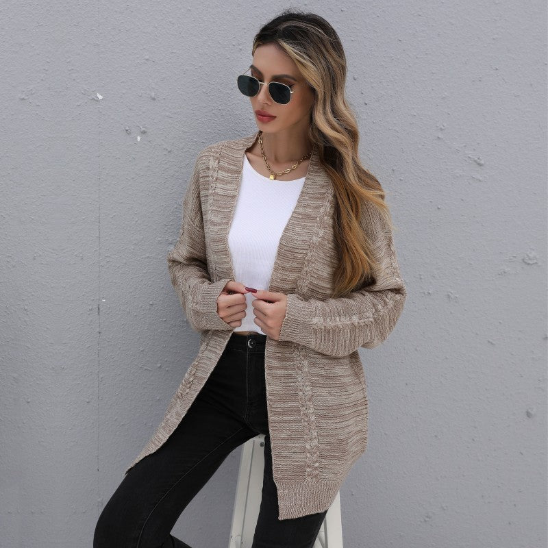 Women's Long-Sleeved Mixed Color Long Coat Sweater