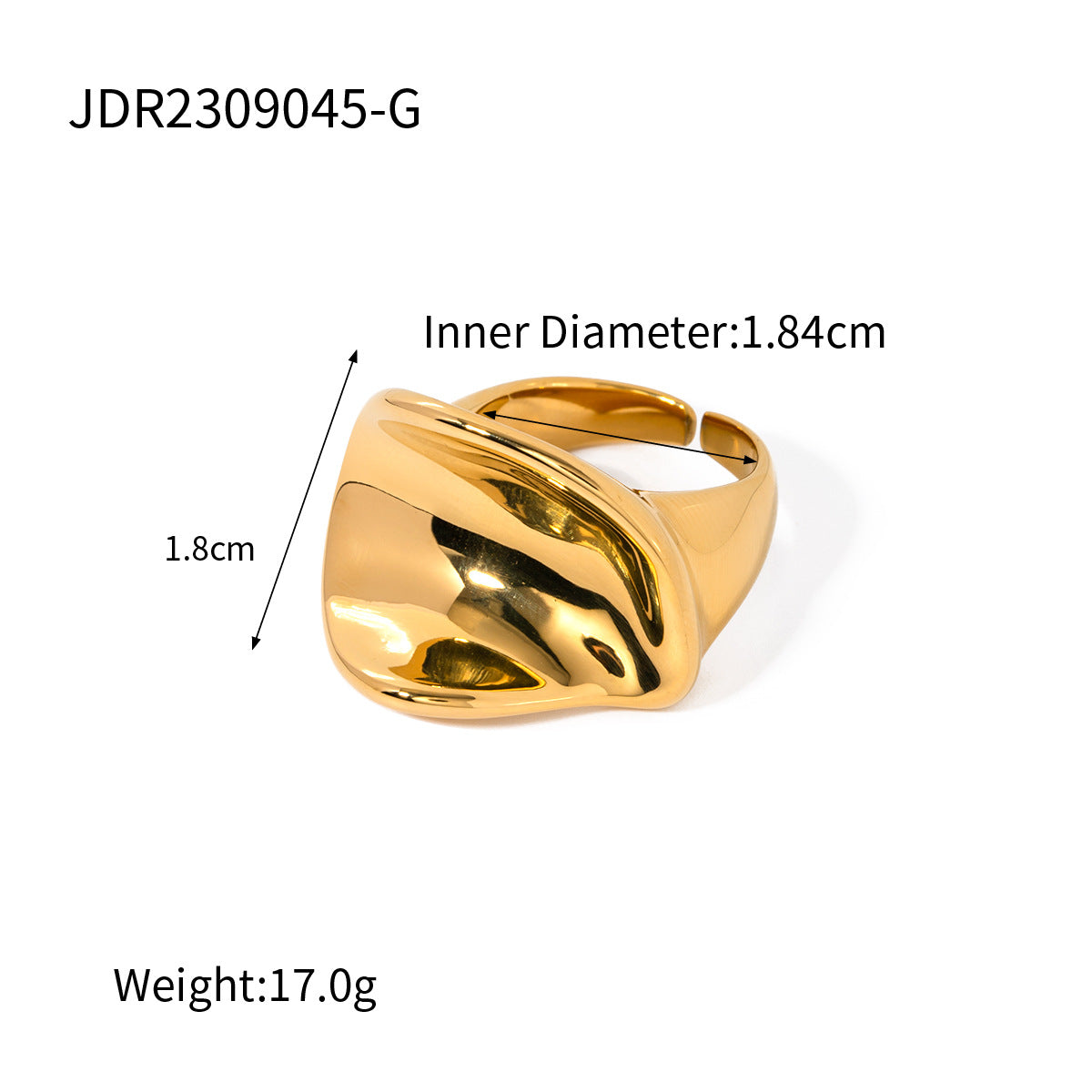 5pcs Simple 18K Gold Stainless Steel Round Pleated Open Ring Gold All-Match Stainless Steel Open Ring