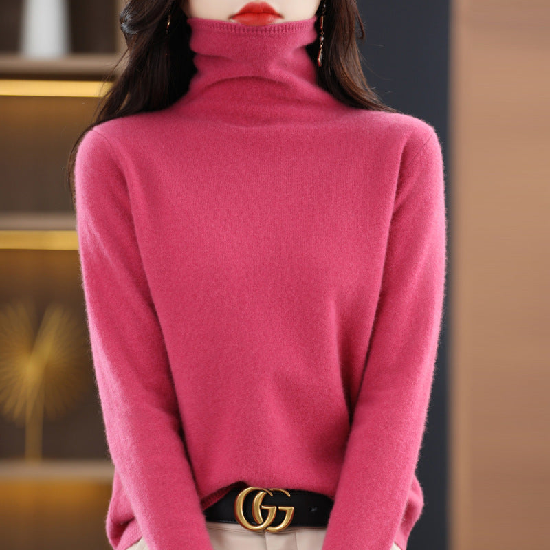 Seamless Pile Neck 100 Woolen Sweater Women's Pullover Knitted Bottom Turtleneck Cashmere Sweater