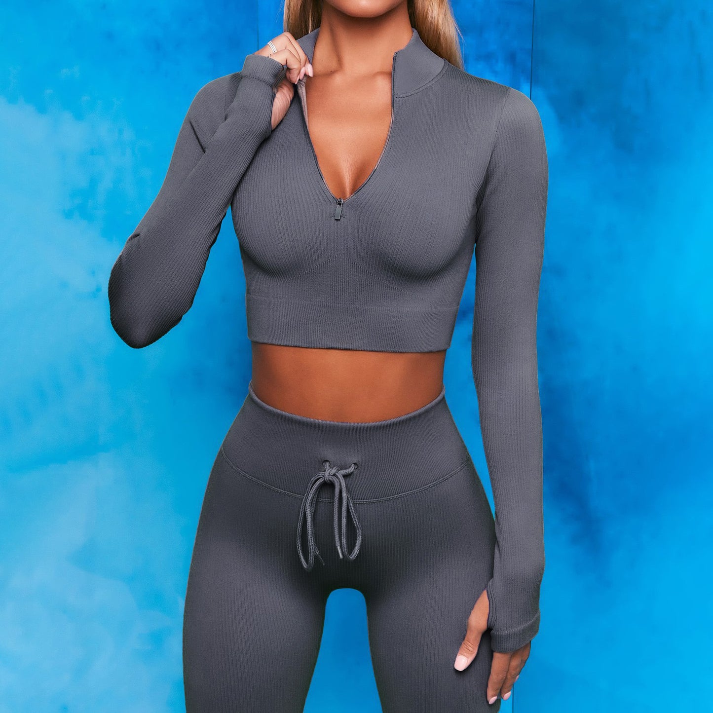 Seamless Summer Fitness Tight Moisture Wicking Sweat Long Sleeve Outdoor Sports Quick Drying Sports Yoga Suit For Women