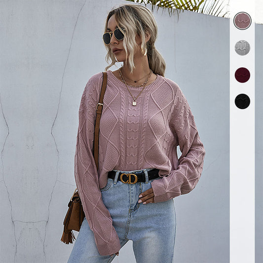 Solid Color Knitted Long Sleeve Twist Sen Short Bottom Sweater