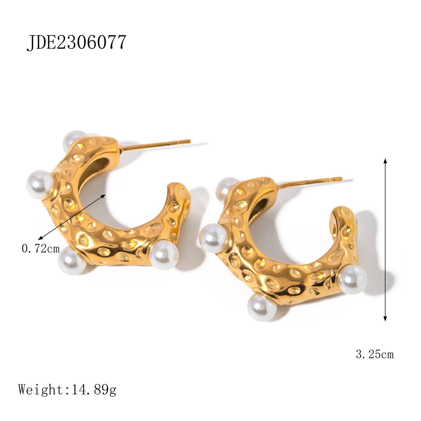 5pcs New Fashion All-In-One Earrings I18K Gold Stainless Steel Shell Bead Hammer C Earrings