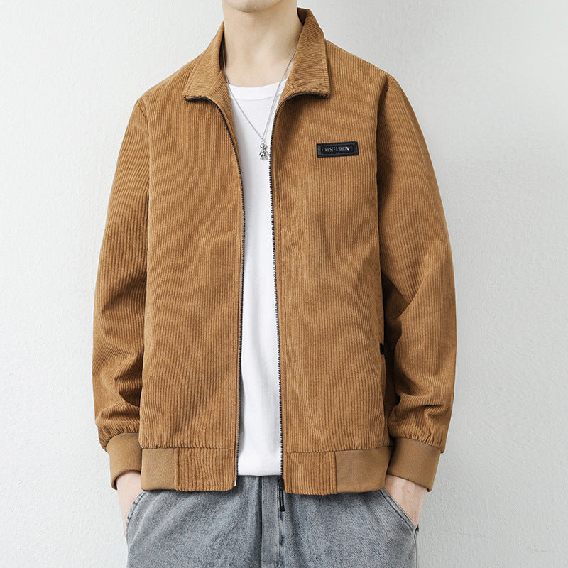 Autumn And Winter New Jacket Men's Corduroy Version Casual And Cashmere Middle-Aged Lapel Top Men's Coat