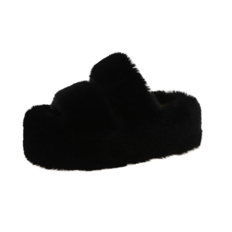 Large Size Fashion Soft 7Cm Outside Wearing Fluffy Slippers Female Flat Flip-Flops Autumn New Thickened Slippers