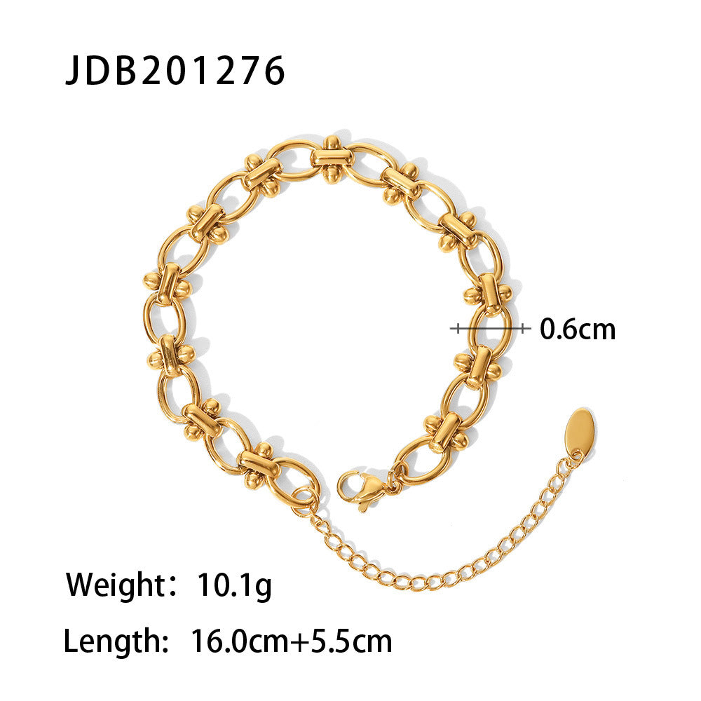 5pcs New Women's Fashion All-In-One Bracelet Vintage 18K Gold Plated Stainless Steel Jewelry O-Polka Dot Handcrafted Bracelet