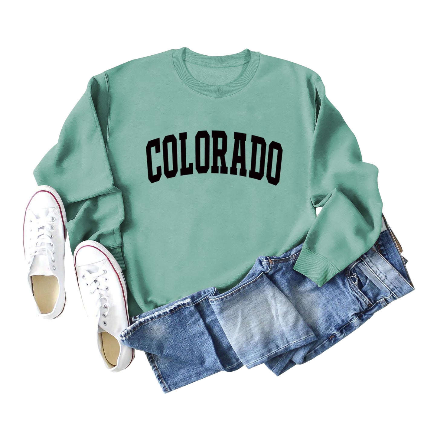 Autumn And Winter Colorado Pattern Letter Printed Casual Long-Sleeved Crew-Neck Hoodie