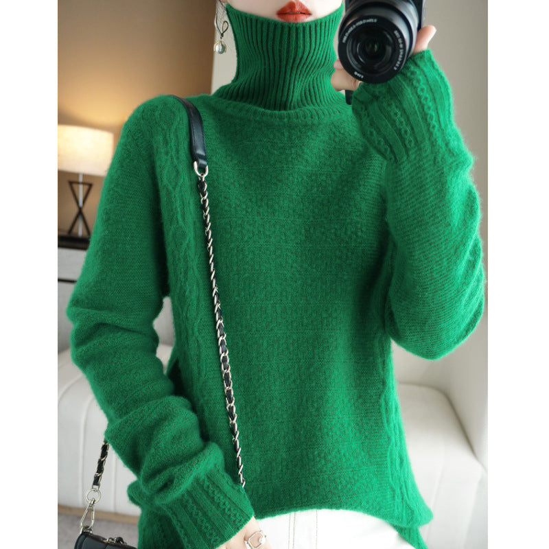 Autumn And Winter Turtleneck 100 Woolen Sweater Autumn And Winter New Thick Turtleneck Loose Solid Color Pullover Base Sweater