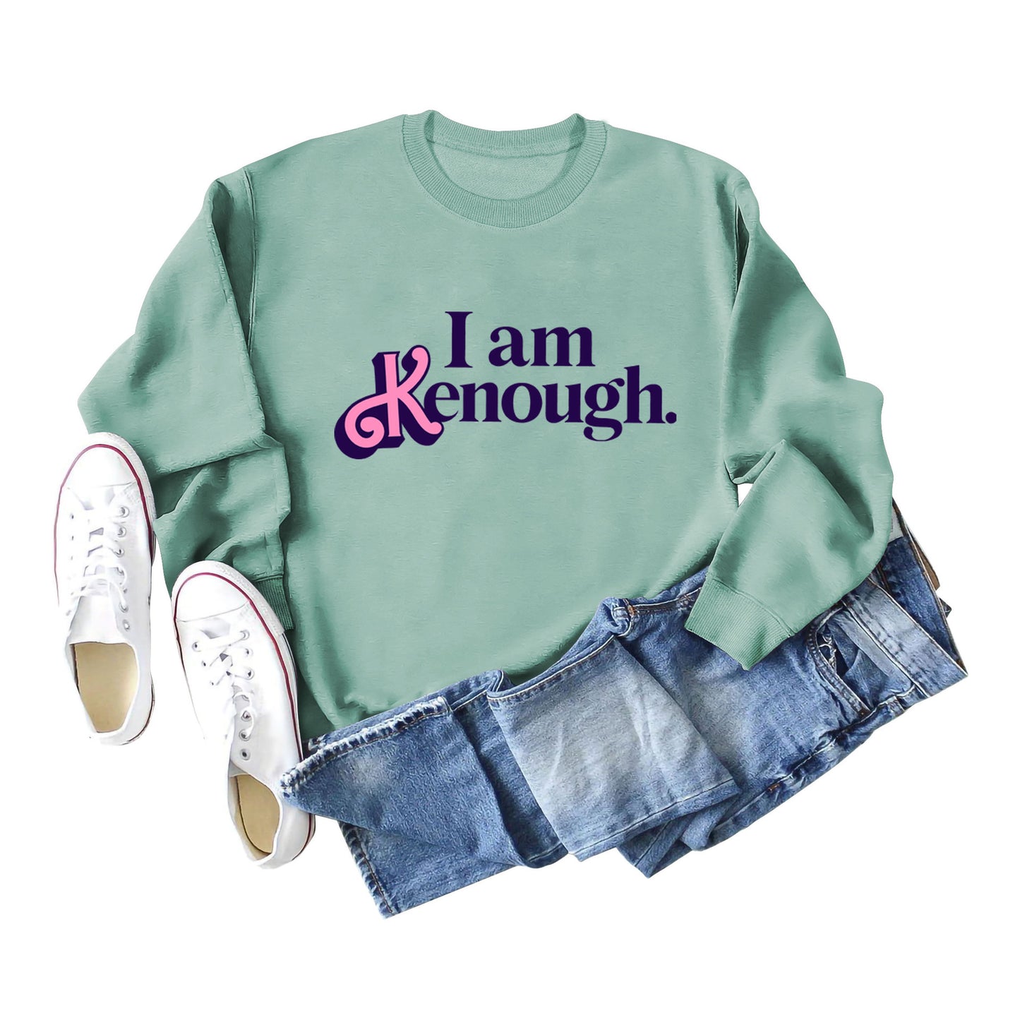 I Am Kenough Letter-Printed Hoodie Autumn And Winter Women's Fashion Loose Long-Sleeved Casual Top