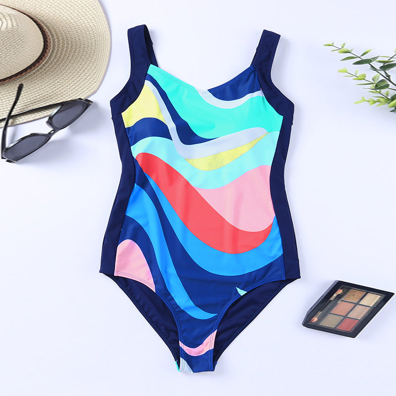 Summer New Color Print One-Piece Swimsuit For Women Tight Conservative Swimsuit