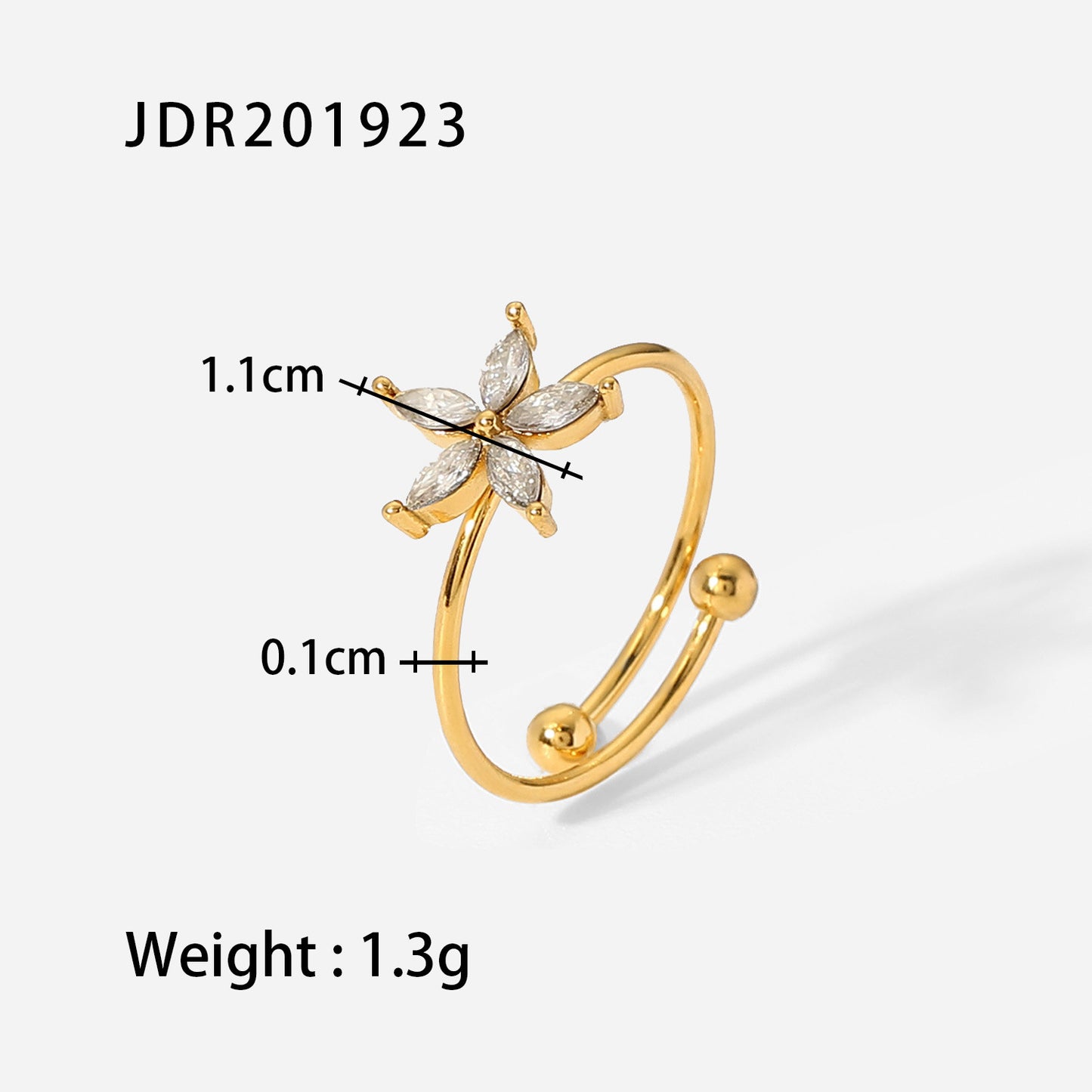 Same Ring Anti-Stainless Steel 18K Gold Plated Jewelry Opening Irregular Square Crystal Zircon Ring Female