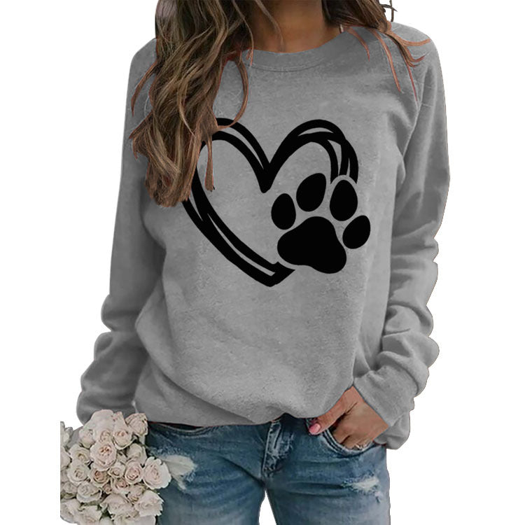 Pullover Round Neck Simple Shirt Long Sleeve Printed Loose Hoodie