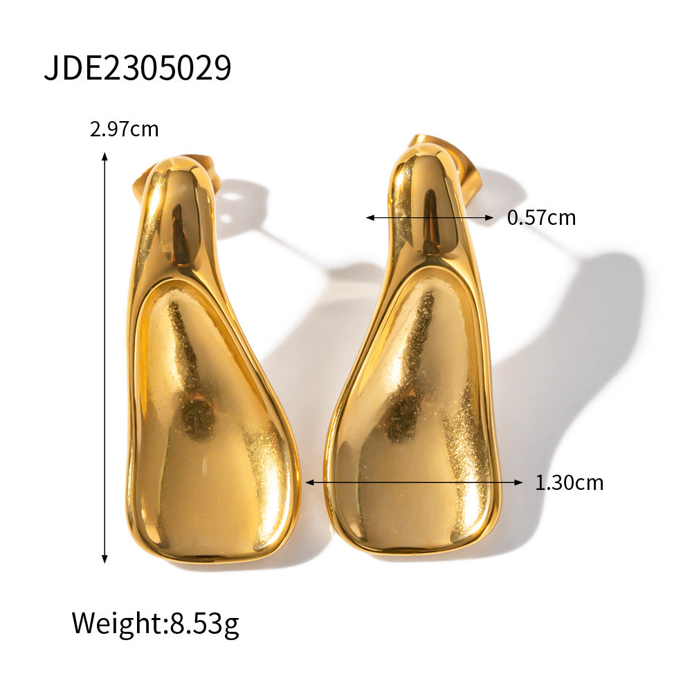 5pcs New Titanium Steel Gold-Plated Earrings 18K Gold-Plated Stainless Steel Irregular Spoon Earrings Do Not Fade Jewelry