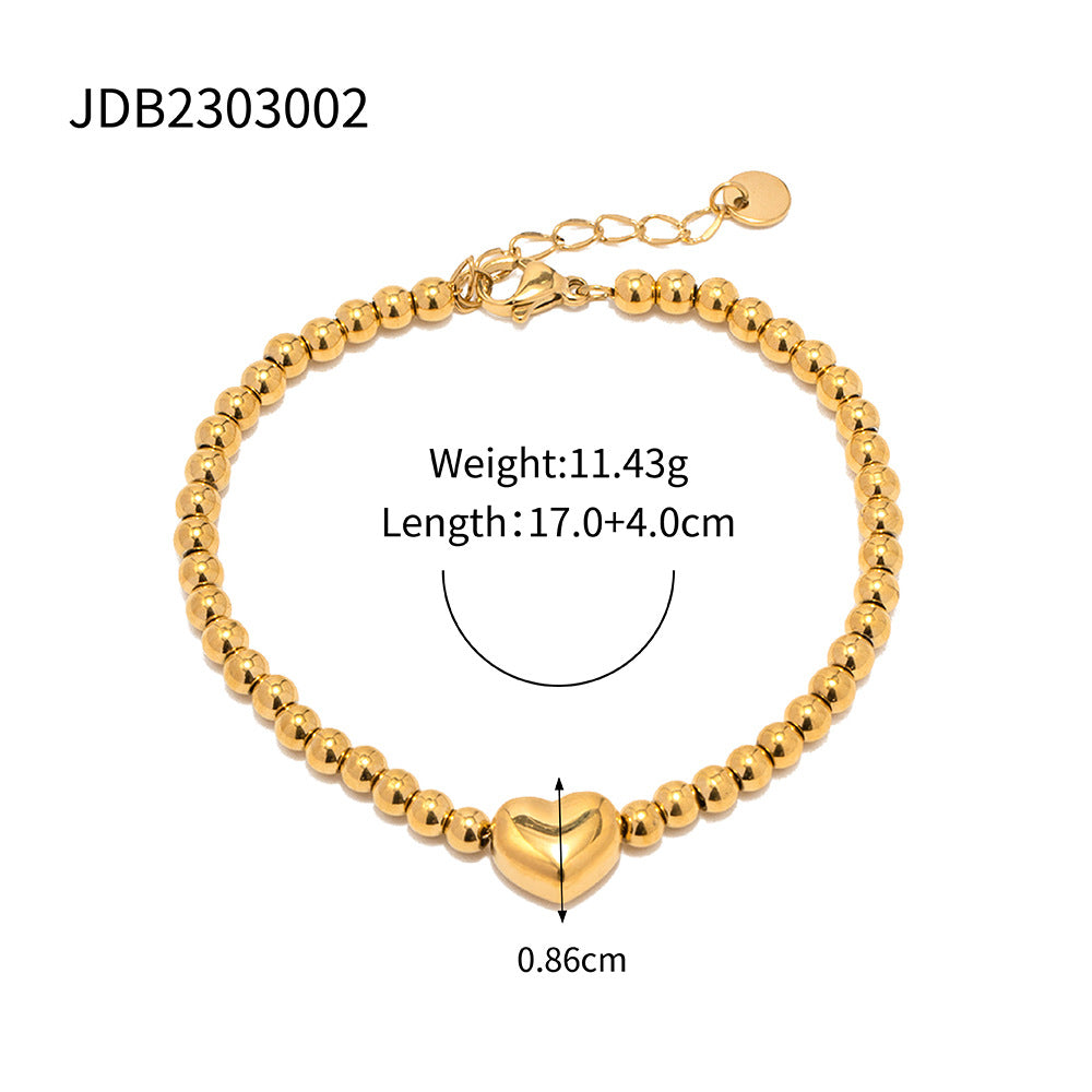 5pcs New Titanium Steel Bracelet 16K Gold Plated Round Bead Stainless Steel Love Bracelet Does Not Fade Jewelry