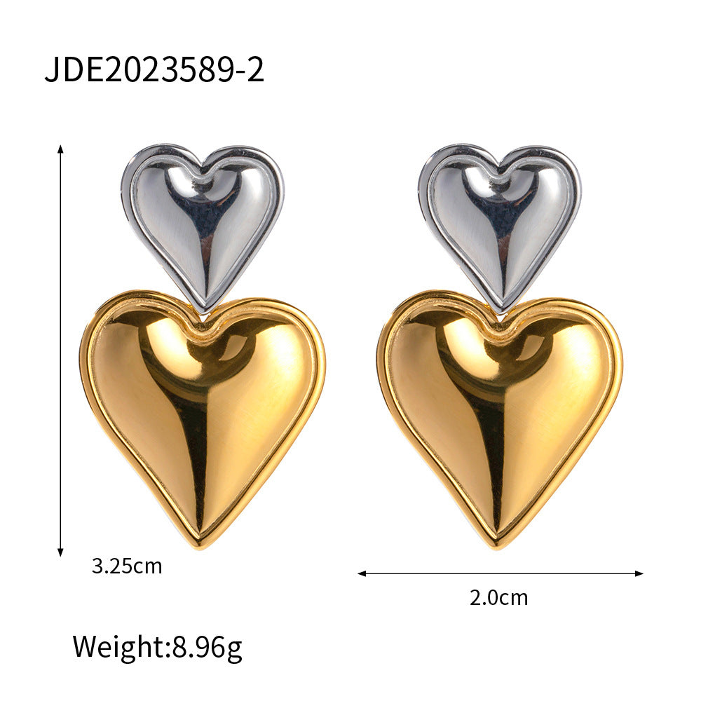 5pcs New 18K Gold Stainless Steel Love Gold And Silver Matching Earrings Stainless Steel Earrings For Women